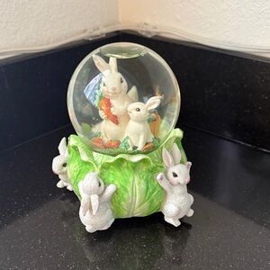 Easter Rabbit Bunny Snow Globe with Green Base Music